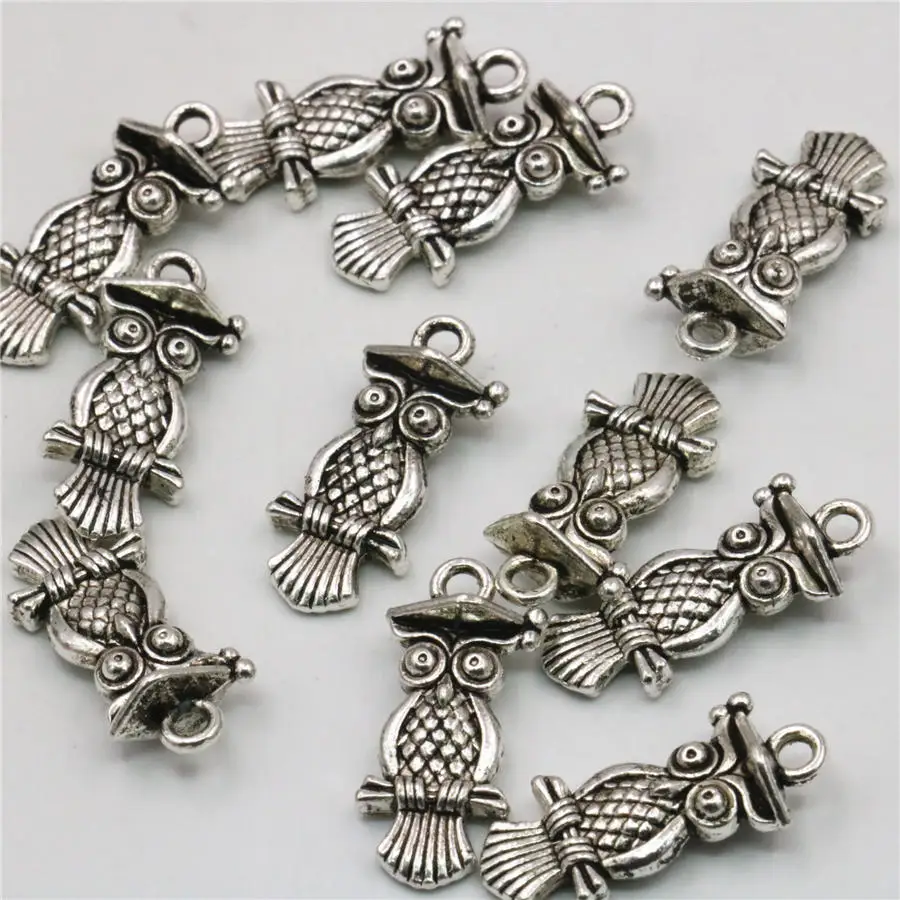 

10PCS HOT Lucky DIY Loose Finding Owl-Shaped Copper Beads Accessories Crafts Girl Jewelry Making Design 10x22mm Pendant Necklace