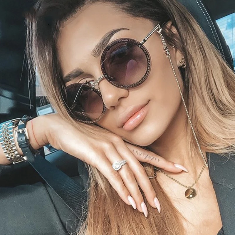 Модные круглые женские очки винтажные Роскошные брендовые солнцезащитные без