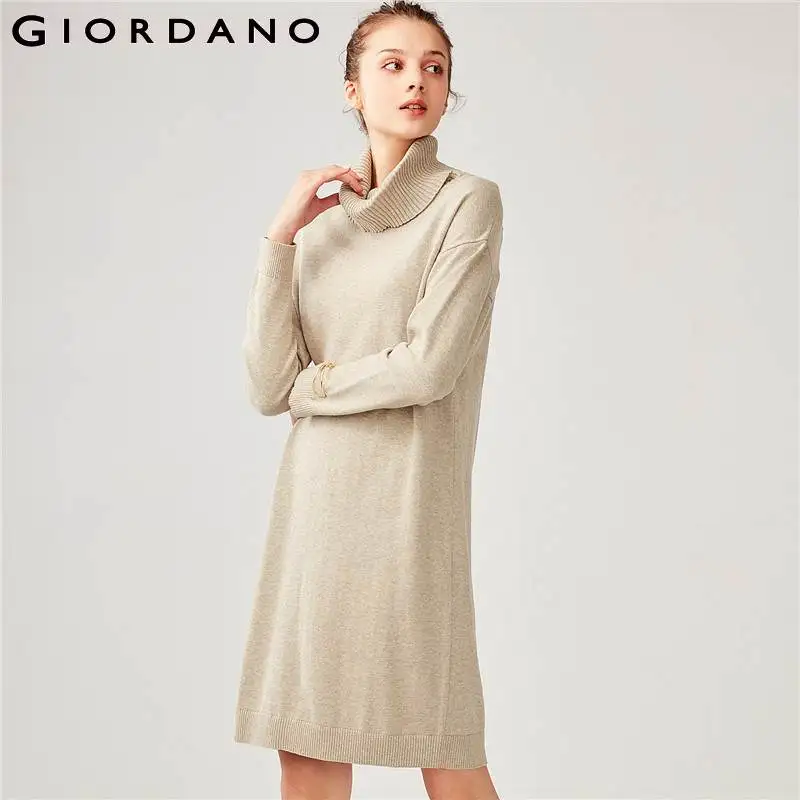 Giordano женское трикотажное платье с воротником-черепахой вязаное длинными