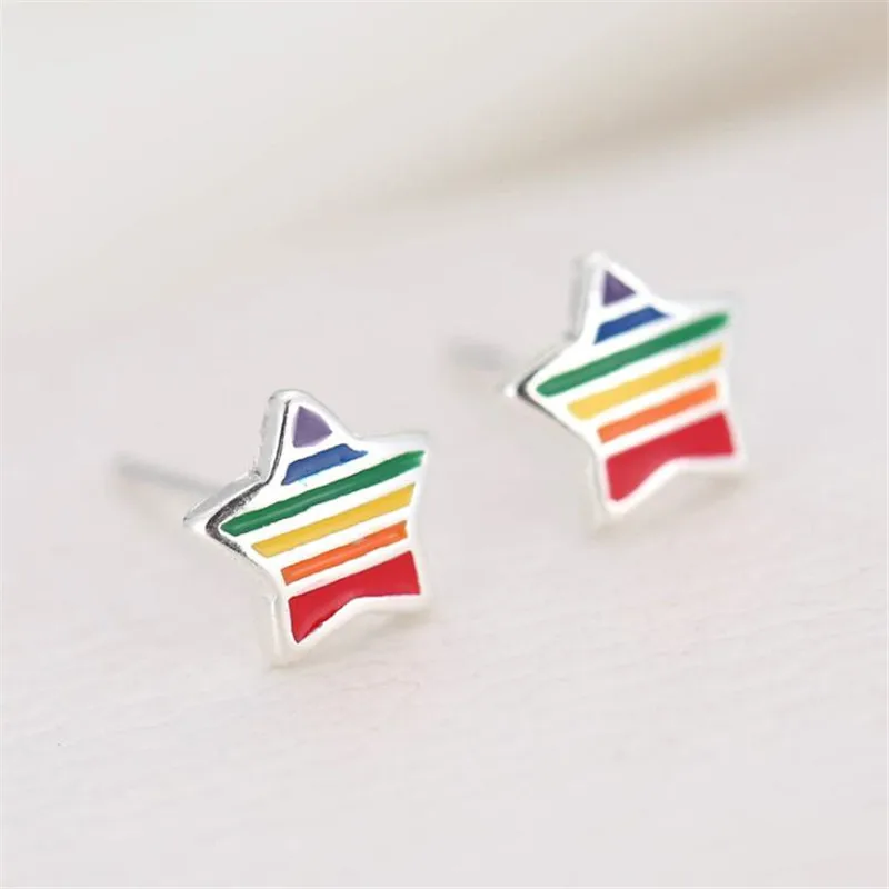 

Colorful Epoxy Beautiful Fashion 925 Sterling Silver Jewelry Literary Five Pointed Star Women Temperament Stud Earrings E065