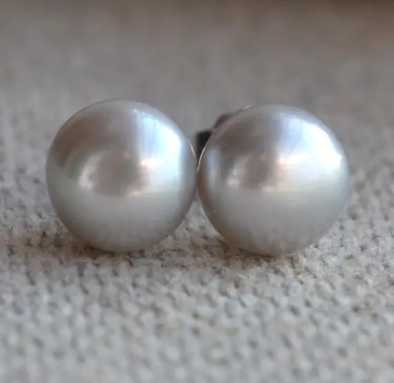 

Perfect Real Pearl Earrings,AAA 7.5-8mm Grey Color Freshwater Pearl Stud Earrings,S925 Silvers Jewellery