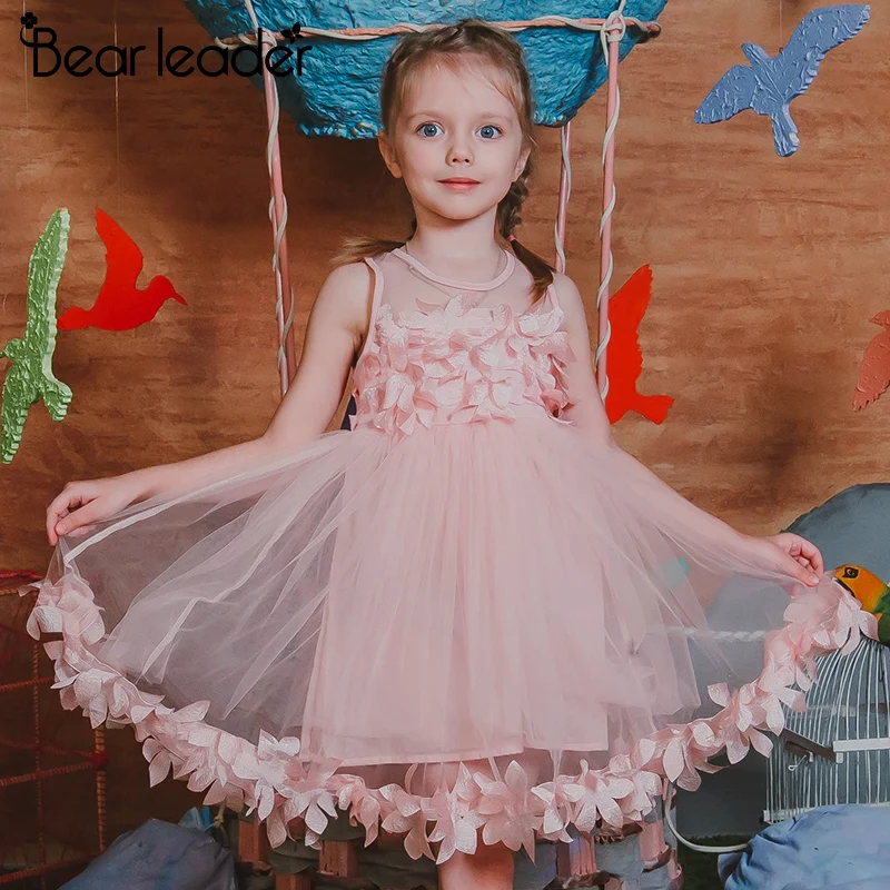 Bear leader/платье для девочек; платье с цветочным рисунком; Элегантное летнее детское пляжное платье с рукавами-крылышками; одежда для детей; детская одежда; вечерние платья