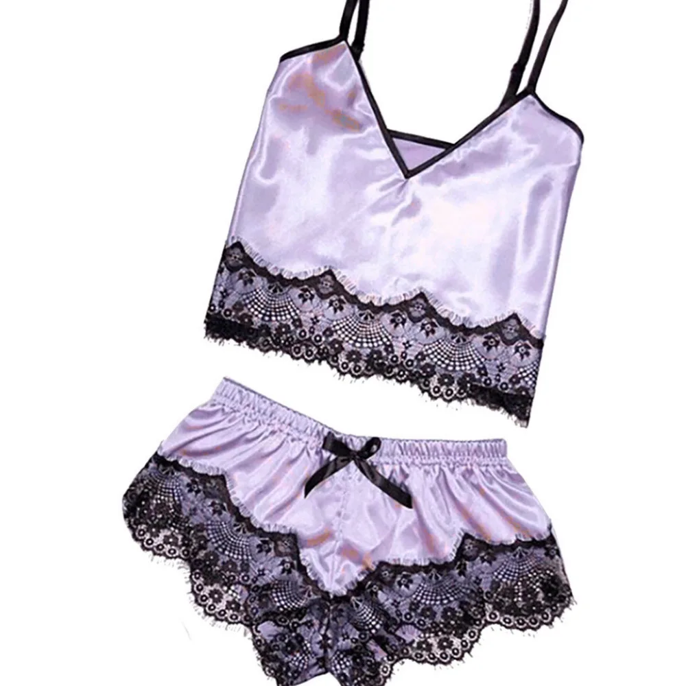 Женское сексуальное Атласное Белье для сна на бретельках кружевное нижнее белье