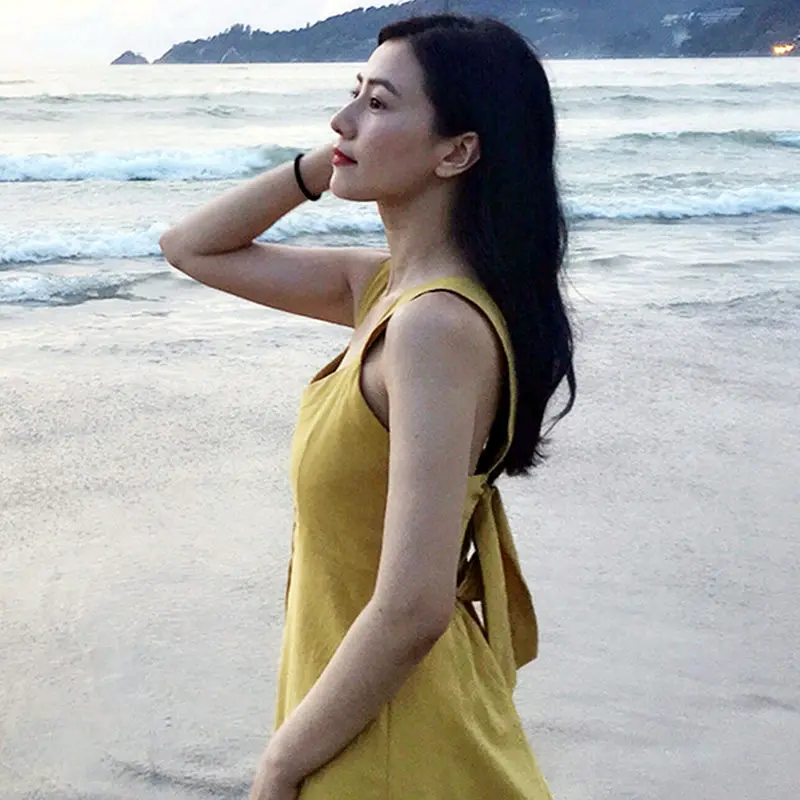 2019 платье сексуальное Gao Yuanyuan без спинки Спагетти ремень женское однобортное