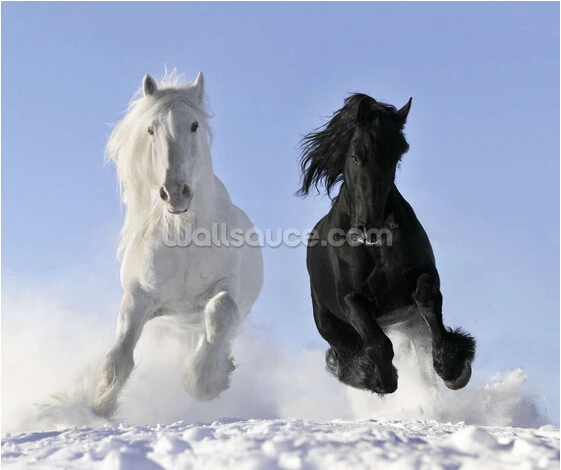 Custom children wallpaper Horses in Snow 3D photo murals for children's rooms park backdrop waterproof papel de parede | Обустройство
