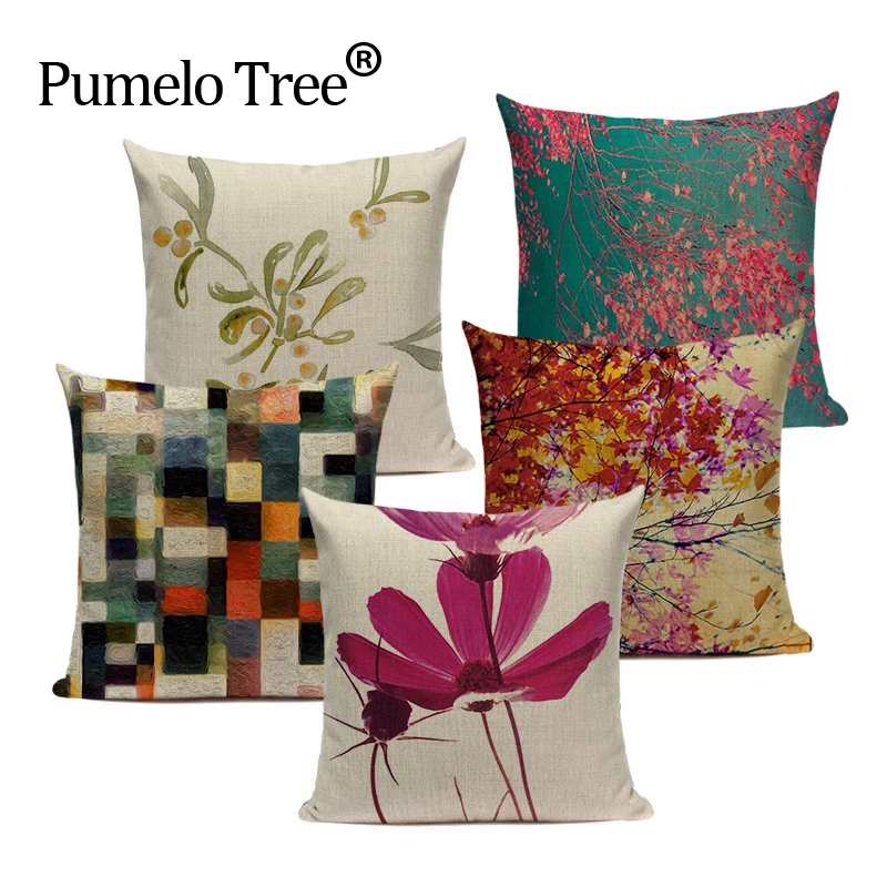 

Colorful botanical pillow Floral Textil Dutch Chrysanthemum 45Cmx45Cm Square Sofa And Chair 1 Side Printing Cushion Cover