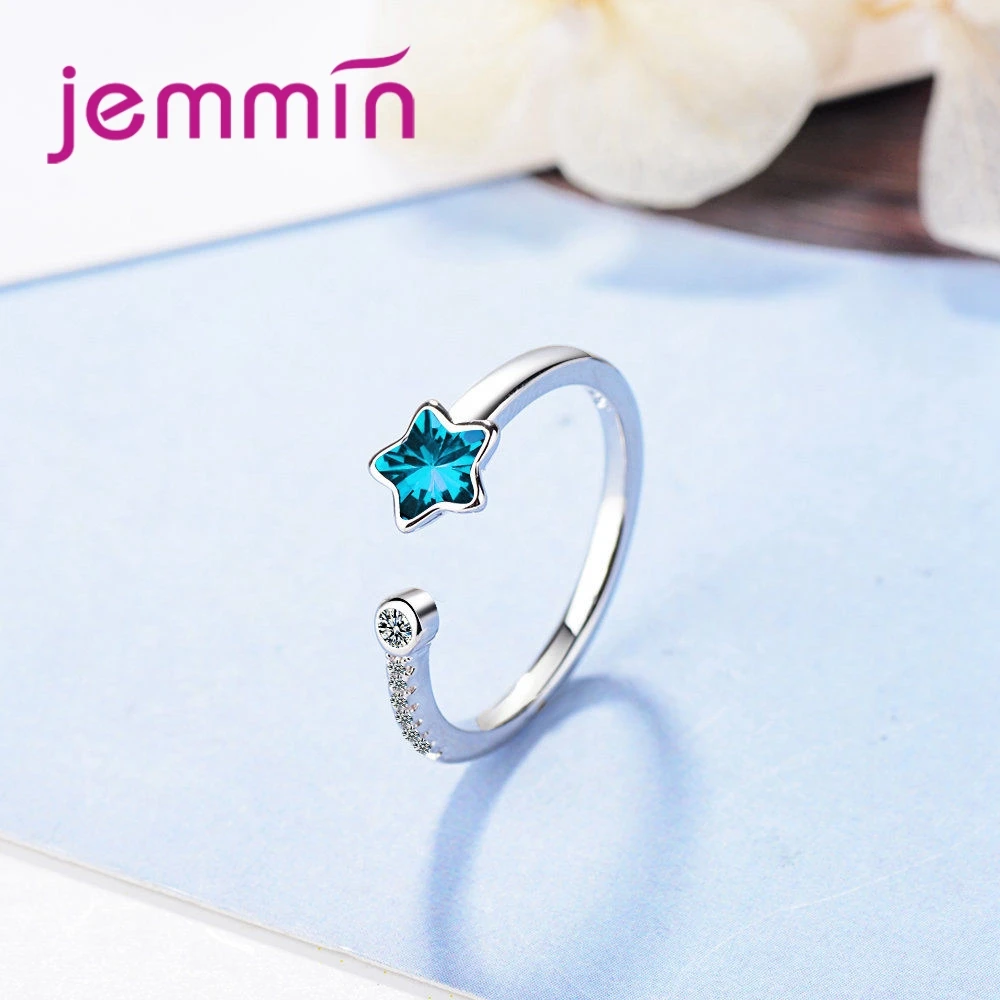 New Fashion Luxury 925 Sterling Silver Blue Crystal Zircon Female Simple Adjuatable Rings For Women Dress Party | Украшения и