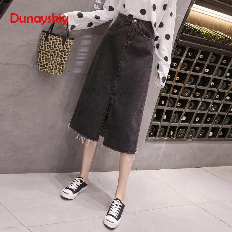 Большой размер длинная джинсовая юбка с высокой талией женские юбки в стиле