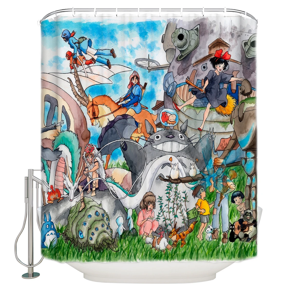 

Studio Ghibli Extra Long Fabric Bath Shower Curtains Bathroom Decor Sets with 12 Hooks