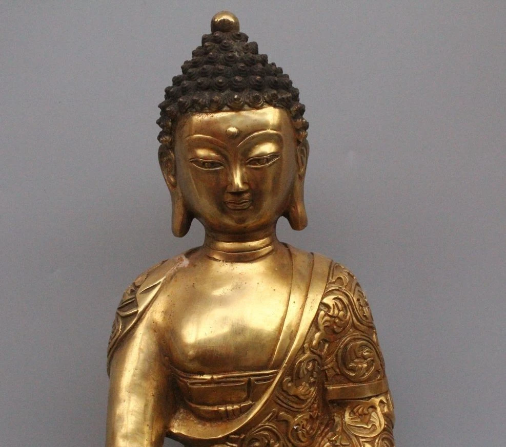 16 &quotтибет буддизм Бронзовая позолота Шакьямуни Амитабха Будда Stat | Дом и сад