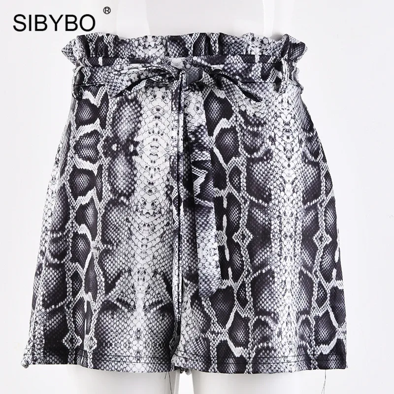 Женские широкие шорты со змеиным принтом Sibybo, повседневные короткие шорты с завышенной талией с поясом на лето