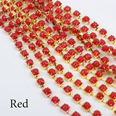 Red (Gold) Горячая распродажа 24 цвета Акриловые стразы цепь золотая основа SS12 SS16 SS28 Пришивные чашки цепи для одежды - Цвет: Red (Gold)
