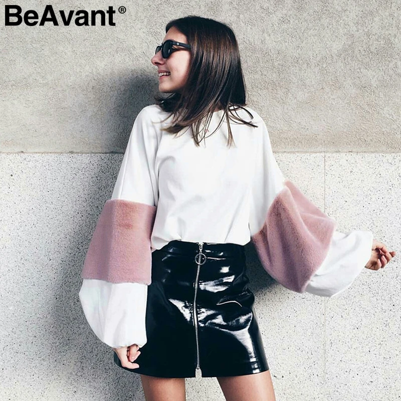 BeAvant лоскутное oversize Белый Толстовка Женщины Джемпер Повседневное пуловер с
