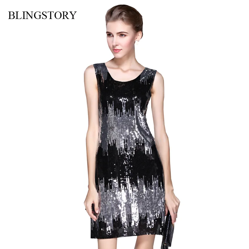 Женское платье с блестками BLINGSTORY Клубная одежда в европейском стиле Прямая
