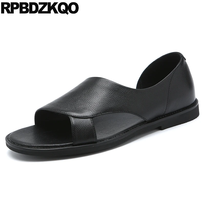 

Famous Brand Soft Slip On Genuine Leather Designer Shoes Men High Quality Summer 2019 Slippers Beach Black Slides Sandals Flat