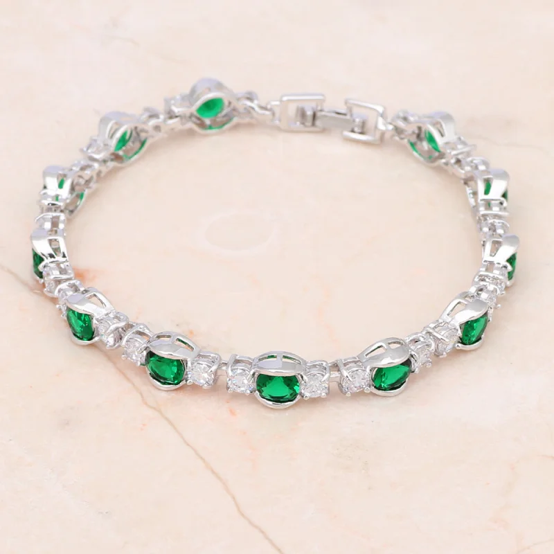 Супер поставщик глубокий зеленый кристалл дизайн Белый Серебряный тон Циркон