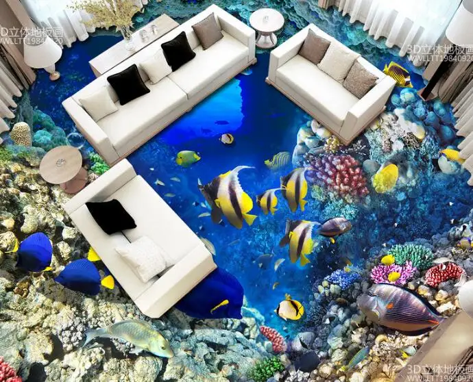 Free shipping 3D Custom Wall Sticker Underwater Cave Tropical fish Painting Photo Wallpaper for Walls home decor mural post | Дом и сад