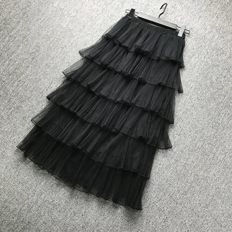 

2019 New Fashion Solid Color Wooden Ear High Waist Maxi Skirt SweetStyle Swing Skirts Ruffles Bridesmaid A-Line Skirt Ball Gown
