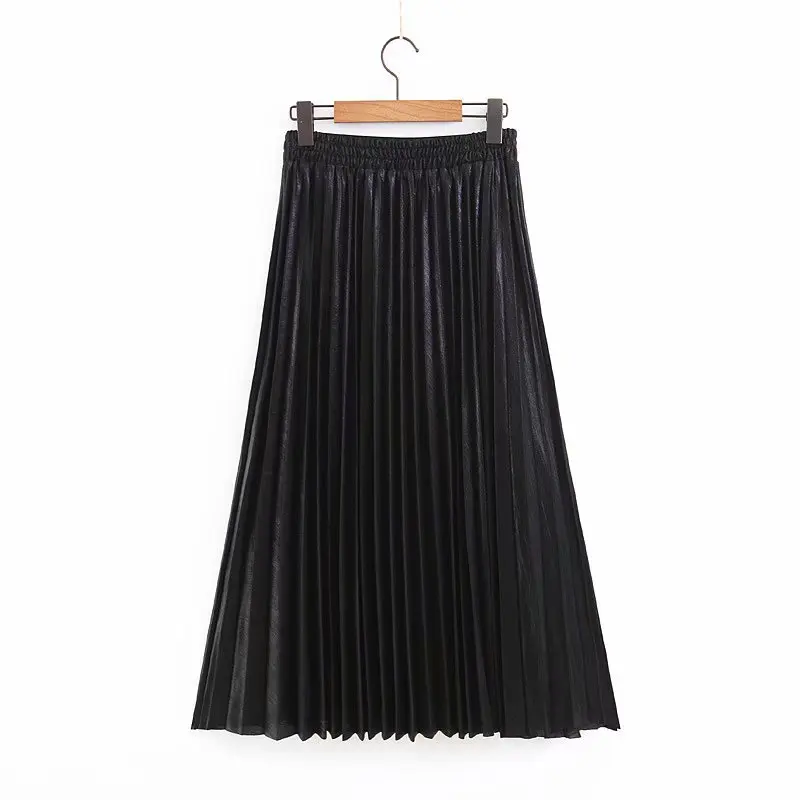 Spring and Autumn High Waist Pleated Skirt Solid Color Elastic Causal Plus Size S-2XL | Женская одежда