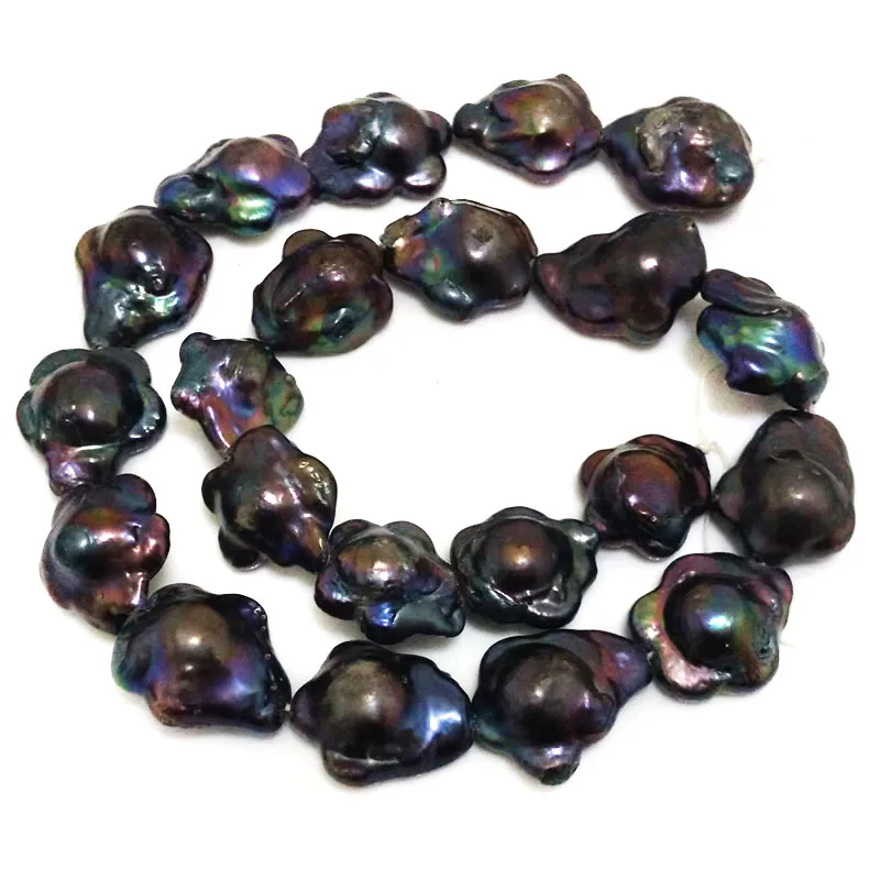

16 inches 16-17mm Black Flower Shaped Nucleated Baroque Pearl Loose Strand