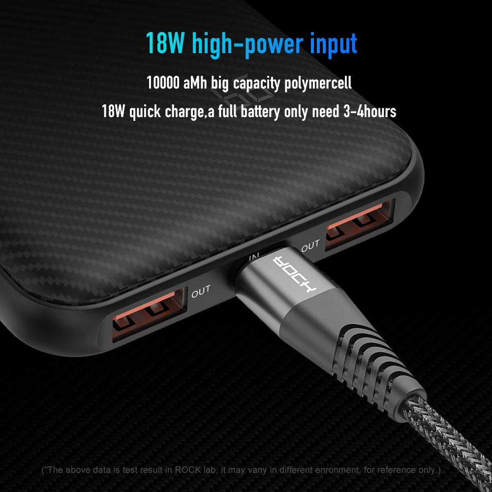ROCK power Bank 10000 мАч Тип C PD Быстрая зарядка 3 0 USB внешний аккумулятор для iPhone samsung