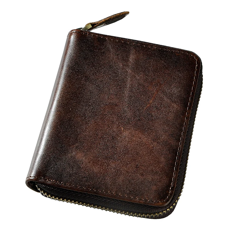 

Leather men Genuine wallets Vintage famous brand credit card holder Purse bag Coin Pockets zipper high quality Retro Wallets