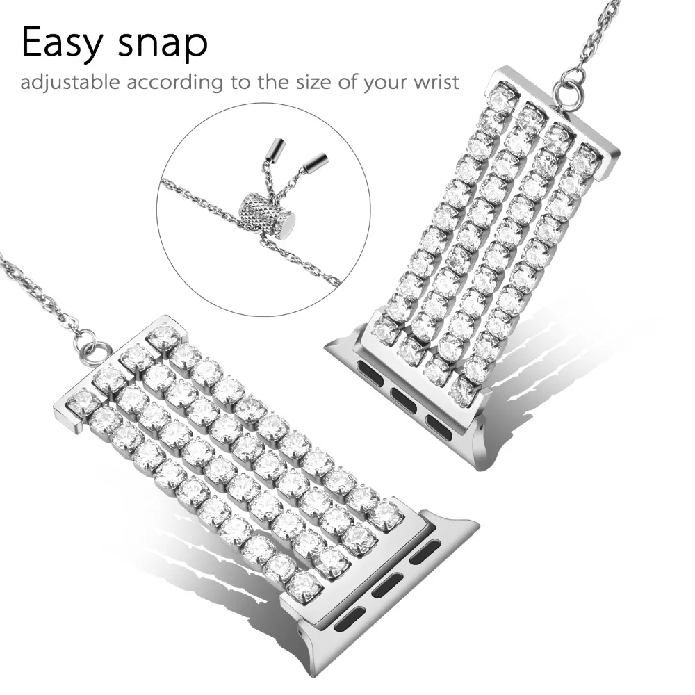 Роскошный женский ювелирный браслет для Apple Watch, ремешок 38 мм, 40 мм, 42 мм, 44 мм, женские вечерние бриллиантовые часы, ремешок для Apple Series 1/2/3/4/5