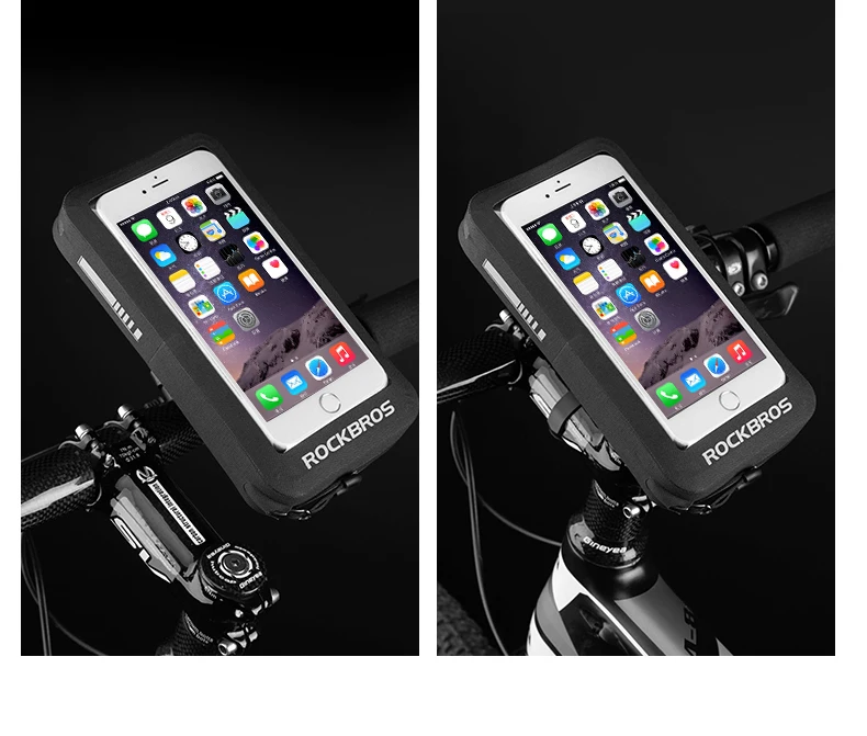ROCKBROS, сумка для шоссейного велосипеда MTB, 6 дюймов, водонепроницаемая, отражающая, мотоциклетная, велосипедная, с сенсорным экраном, зеркало заднего вида, руль, поворотные велосипедные сумки