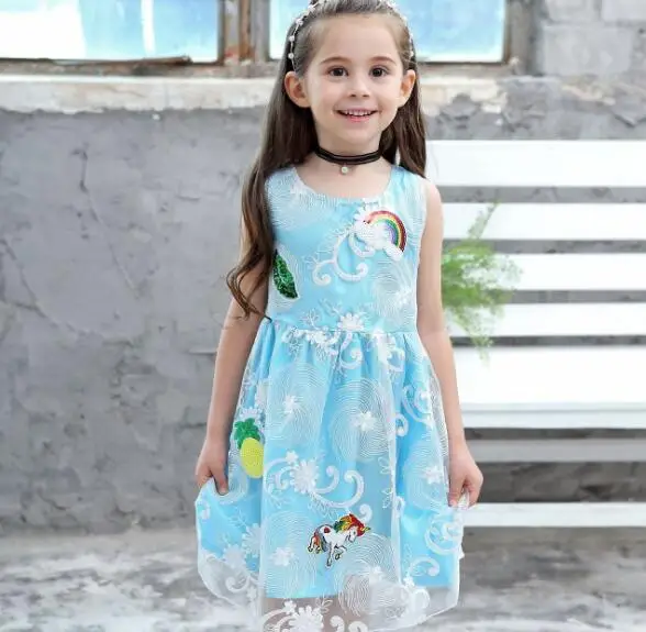 Blue Pink Baby Girls Dress Summer Costume Kids Dresses for Children Party Clothes Princess | Детская одежда и обувь