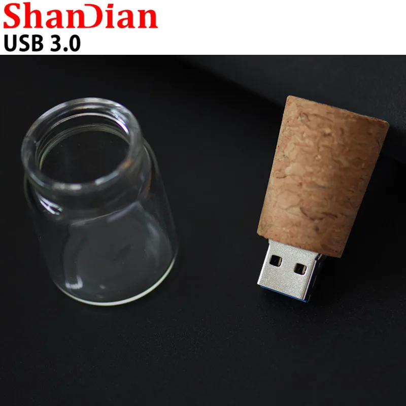 SHANDIAN горячий USB3.0 стеклянный Дрифт флакон мягкий флэш накопитель из дерева USB 4 ГБ 8