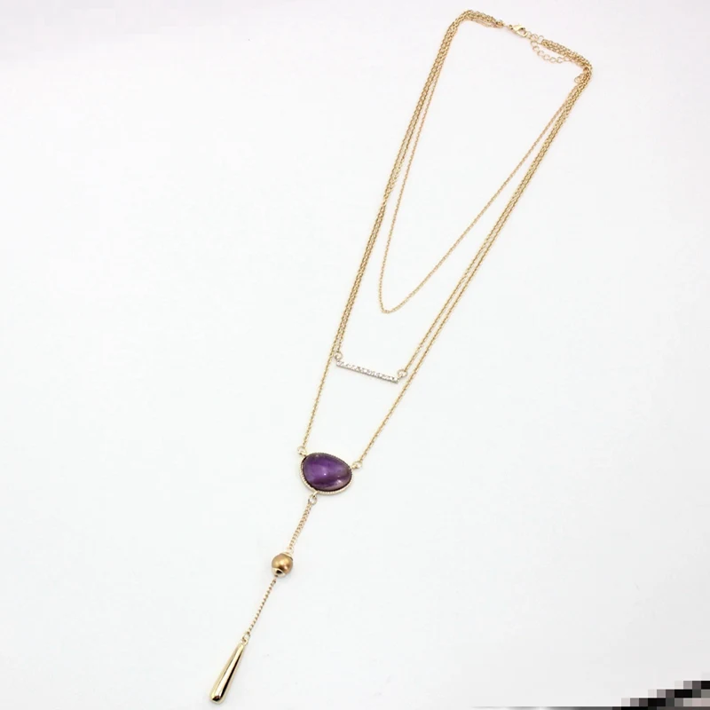 

CHICVIE Classic Long Stone Pendants Necklace for Women Gold Color Chain Necklaces Statement Jewelry SNE160212