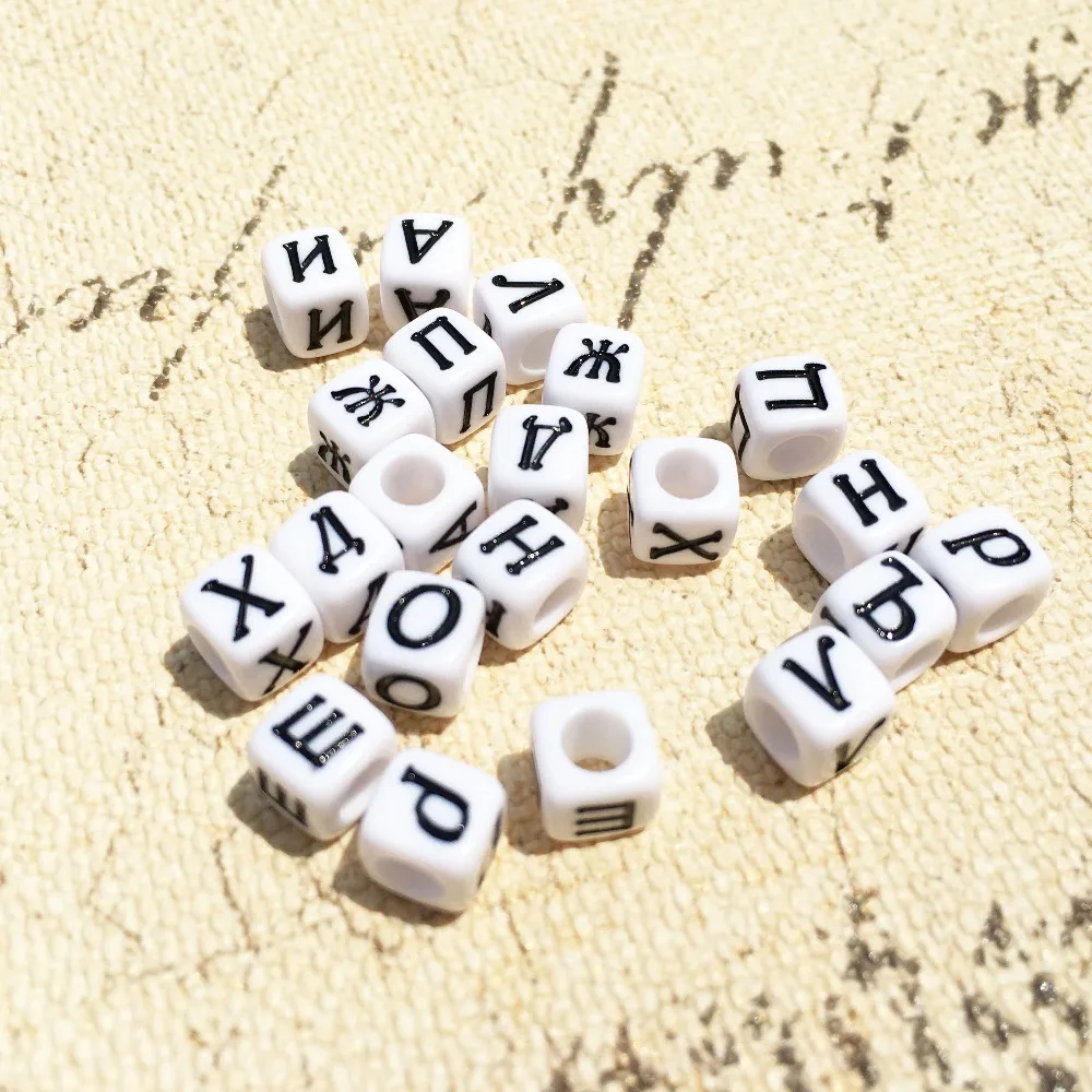 

Cube Acrylic Russian Letters Beads 6*6MM Square White with Black Alphabet Printing Jewelry Big Hole Spacer Beads 3000pcs 500pcs