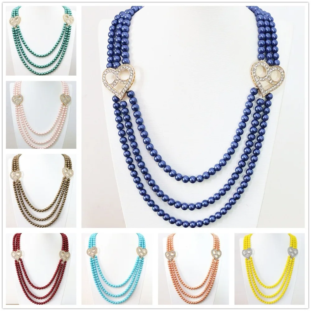 Красивые разноцветные бусины из искусственного жемчуга 6 мм 3 ряда хрустальные