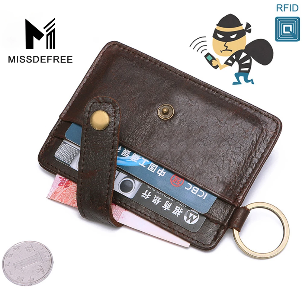 RFID Блокировка минимализм мужские Leather Slim Card Case передний карман держатель карты
