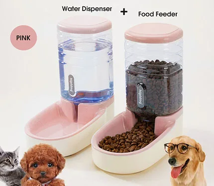 Pink Food n Water 3.8л автоматическая кормушка для домашних животных большая емкость диспенсер для воды для собак кошек поилка миска для воды для собак бутылка для воды для кошек миски - Цвет: Pink Food n Water