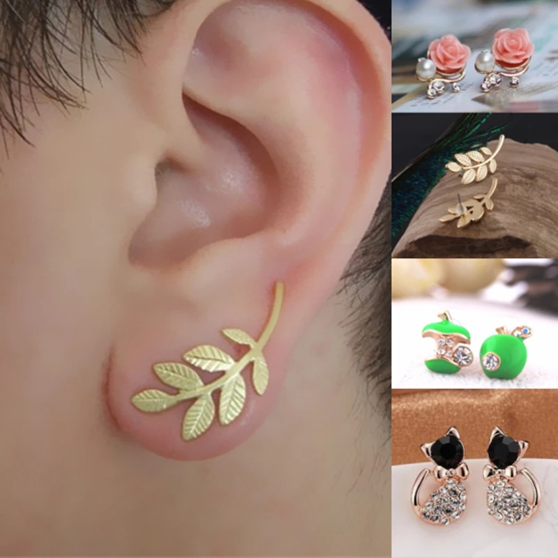 

2023 New Fashion Woman Punk Rock Retro Flower Leaves Earrings Courtship Earrings Apple Bow Cherry Earrings Female