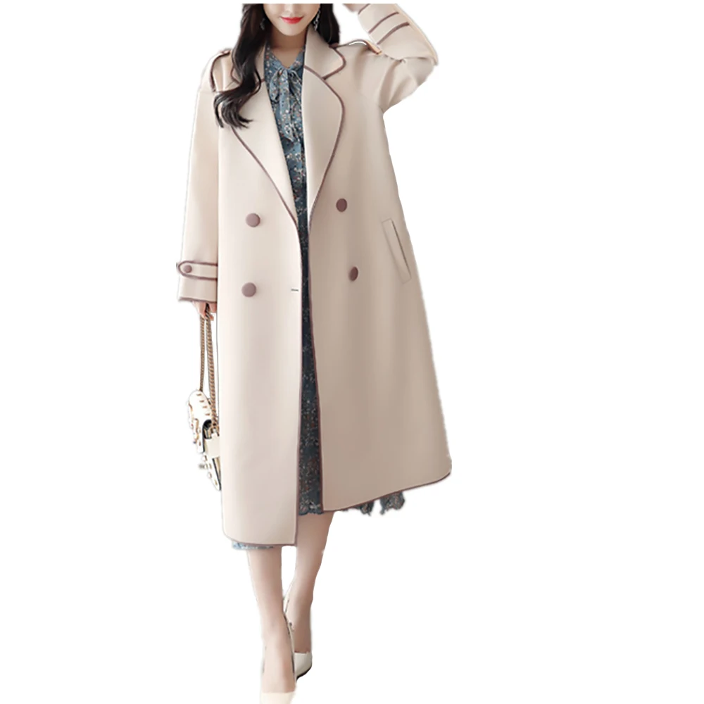 Autumn Women Trench windbreaker loose temperament long suit collar tie belt pocket solid color ladies | Женская одежда