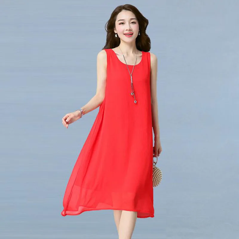 

Summer dress New Fashion sleeveless women dress casual Chiffon dress o-neck vestidos de festa plus size M-3XL LM40