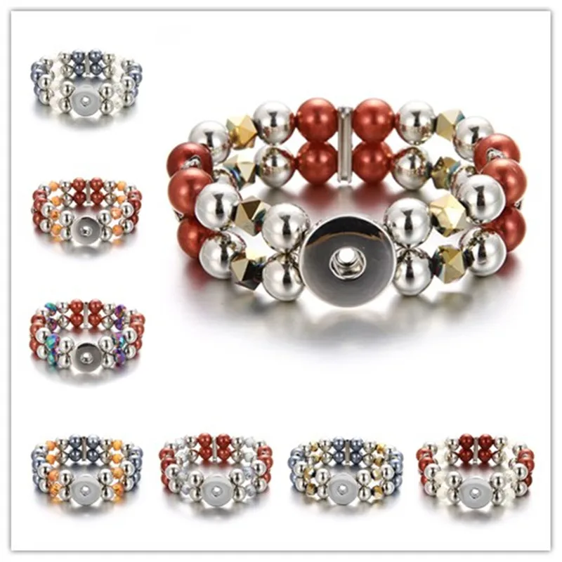 18 мм браслет с кнопками для пары классический Серебряный натуральным камнем и