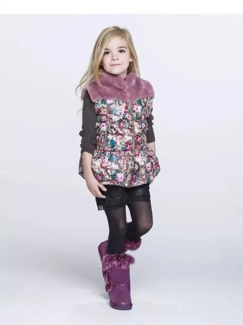 Осенне зимний модный жилет с цветочным принтом для маленьких девочек теплый