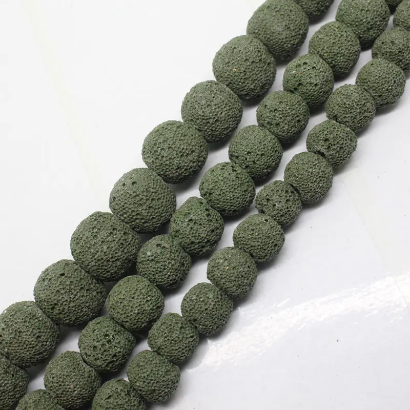 

Mini. order is $7!10-14mm Natural Green Volcanic Lava Stone DIY Round Spacer Loose Beads 15"