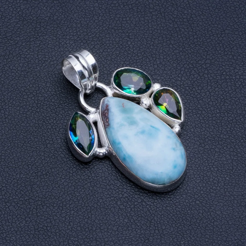 Кулон из стерлингового серебра 925 пробы с натуральным Карибским ларимаром и