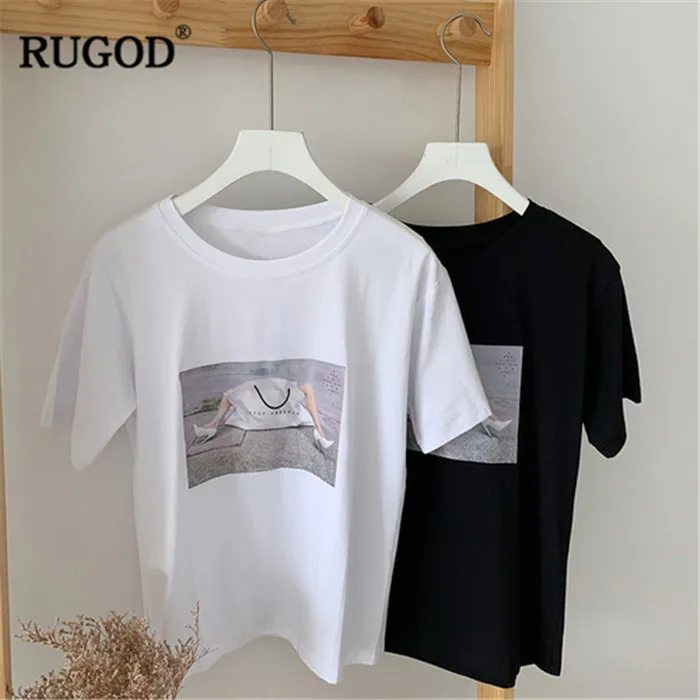 RUGOD Harajuku стиль женщины сумку печати футболка летние Круглая горловина хлопковые
