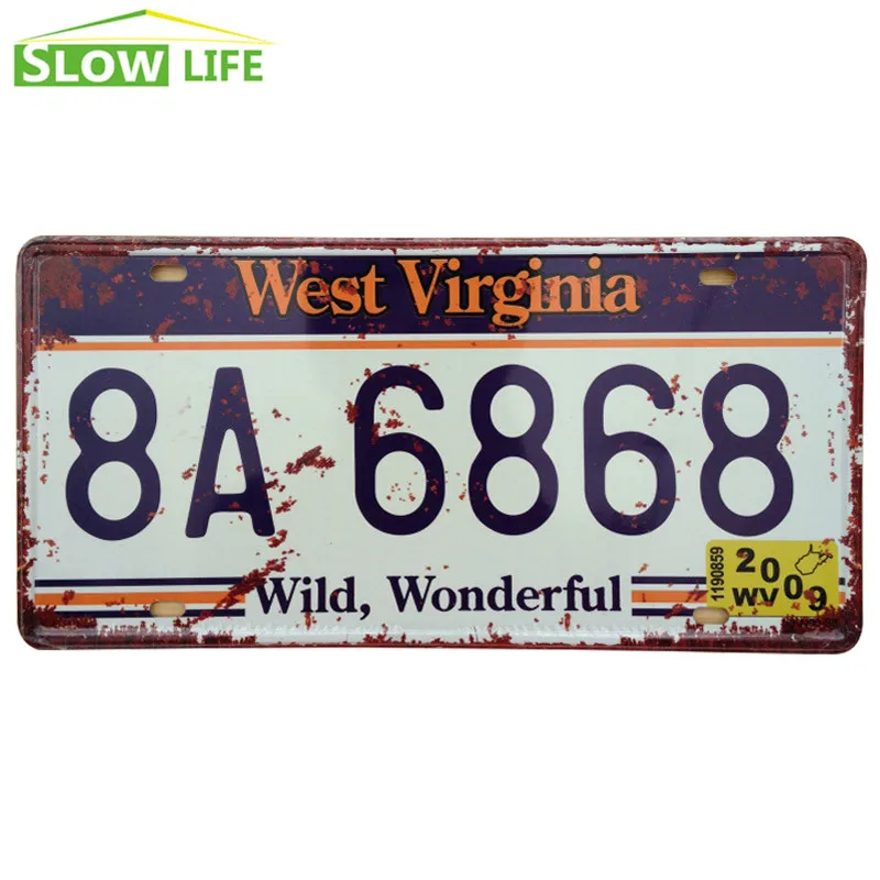 Автомобильный металлический номерной знак West Virginia 8A 6868 жестяной винтажный Декор