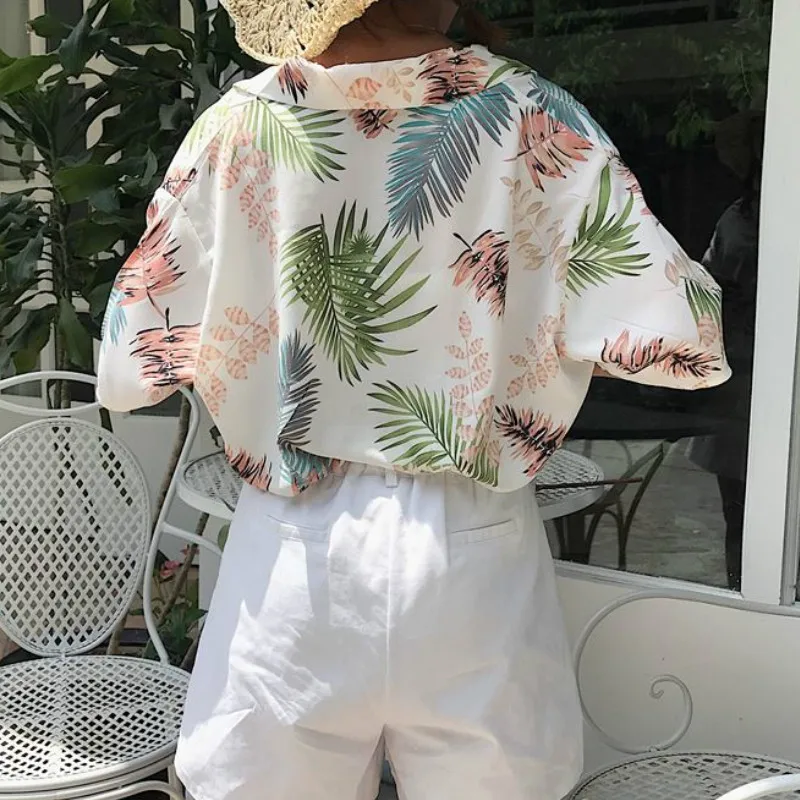 Женская Свободная блузка в гавайском стиле летняя рубашка с коротким рукавом и