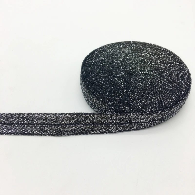 Glitter Silver black 5 ярдов, 5/8 дюйма(15 мм), эластичная многоцветная лента, эластичная лента, спандекс, атласная лента, сделай сам, кружевная швейная накладка, 30 цветов на выбор - Цвет: Glitter Silver black