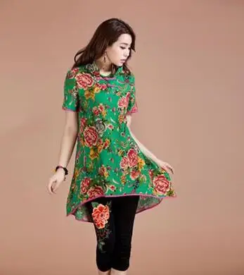 Style H Большие размеры, большой Топ, ретро Длинная блузка, китайский национальный тренд, одежда для женщин, летний китайский стиль, пуговицы, воротник-стойка, длинная куртка - Цвет: Style H