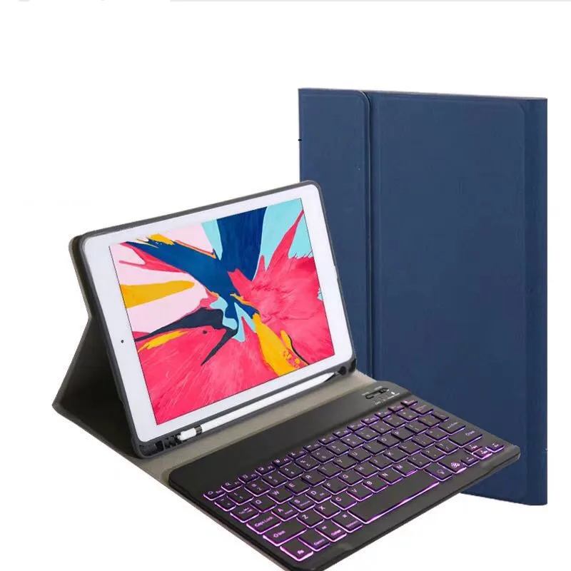 Bluetooth клавиатура чехол для iPad 9,7 Крышка для iPad 9,7 /Pro 9,7/Air2/Air универсальная версия с 7 цветами подсветки - Цвет: Blue-Black