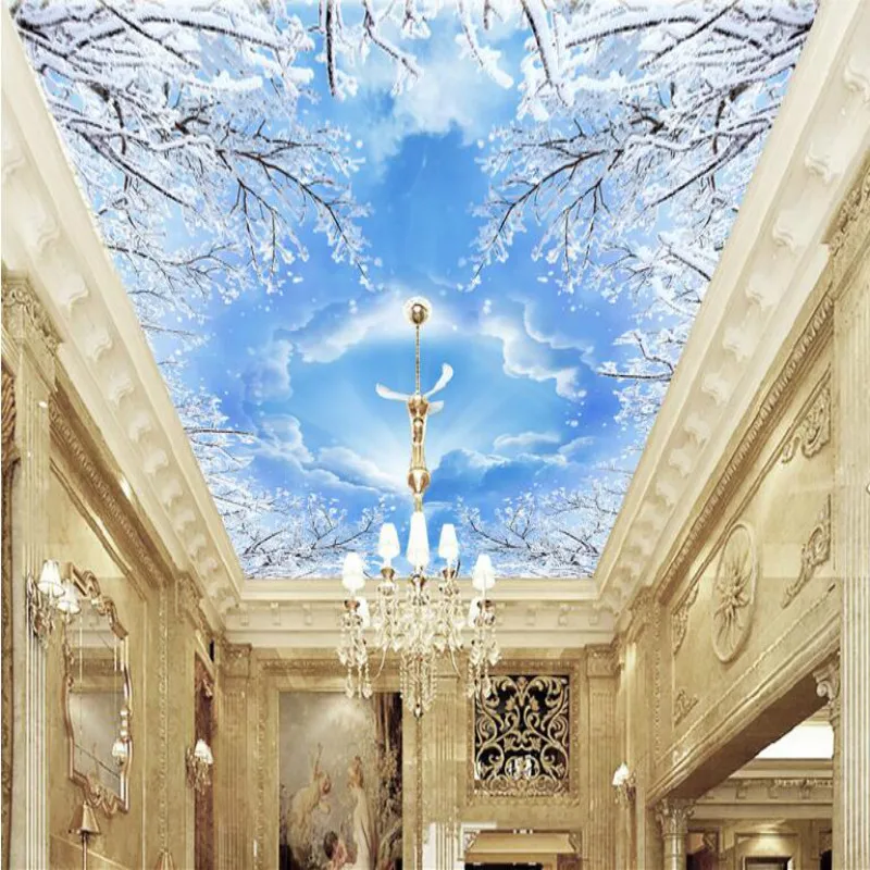 

Custom 3D wallpaper for walls 3d murals backgrounds Non Woven silk wallpaper for living room Smallpox ceiling sky blue pigeons