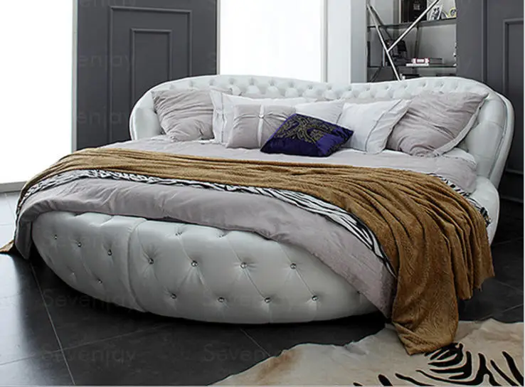 Современные мягкие кровати с рамой из натуральной кожи и хранением мебель для